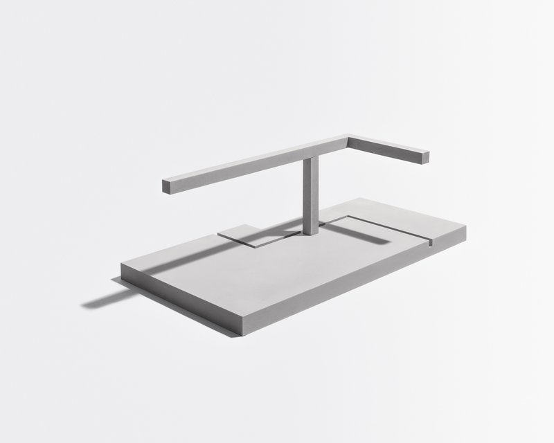 Axonometric model of a rectangular platform with cantilevered beams and central column
