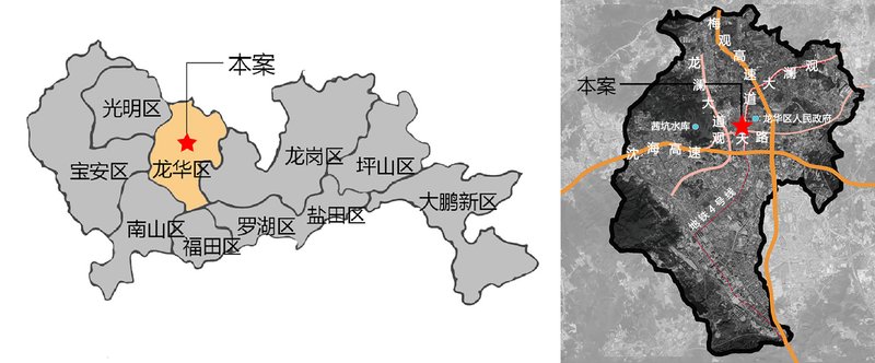 Regional map diagram showing district boundaries with a starred location marker and adjacent satellite imagery