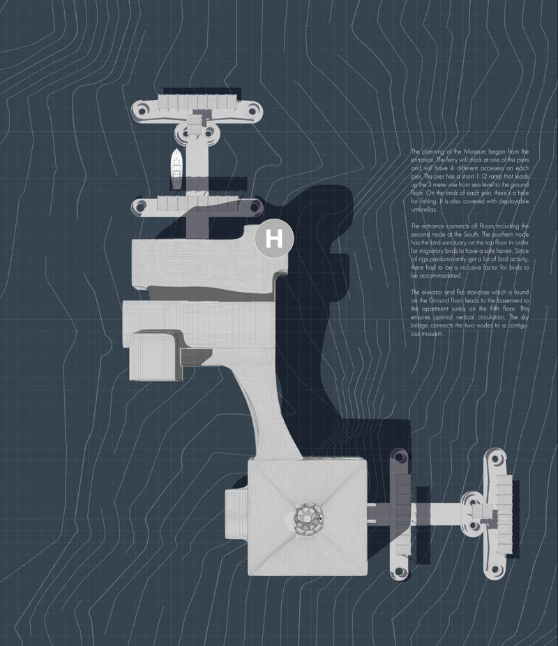 Master plan of Ridare illustrating the transformation of a decommissioned oil rig into a floating cultural hub.