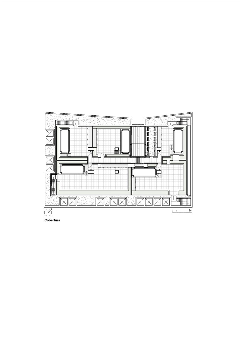 Roof plan drawing showing a swimming pool and mechanical equipment on the upper level