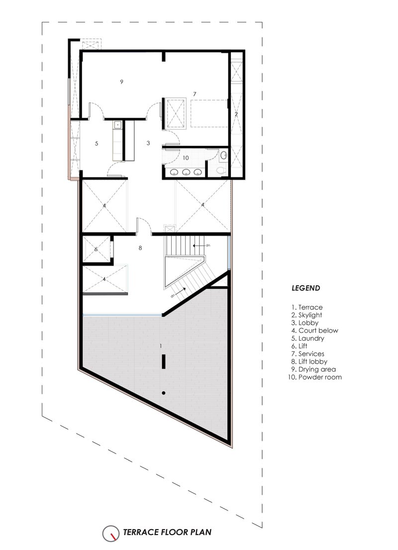 Terrace floor plan drawing showing rooftop amenities including a drying area and service spaces