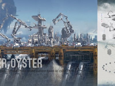 Cyber Oyster: A Visionary Adaptive Reuse Architecture Project Transforming Abandoned Oil Rigs Through Oyster Bionics
