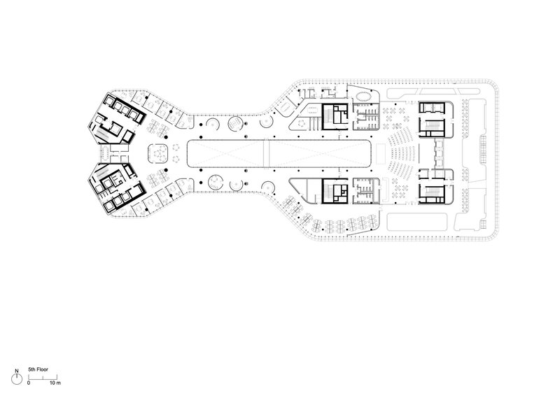 Sixth floor plan drawing showing the upper level layout with outdoor terraces and planted areas
