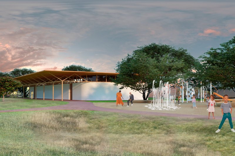 A multifunctional community space supports children, families, learning, and public gathering within the chapel garden.