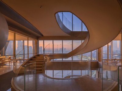 V2GETHER Design Threads a Spiraling Restaurant Through a 1990s Shanghai Tower