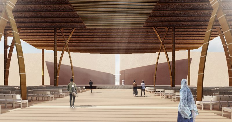 Bamboo structures and filtered daylight shape a serene worship environment rooted in Ethiopian building traditions.