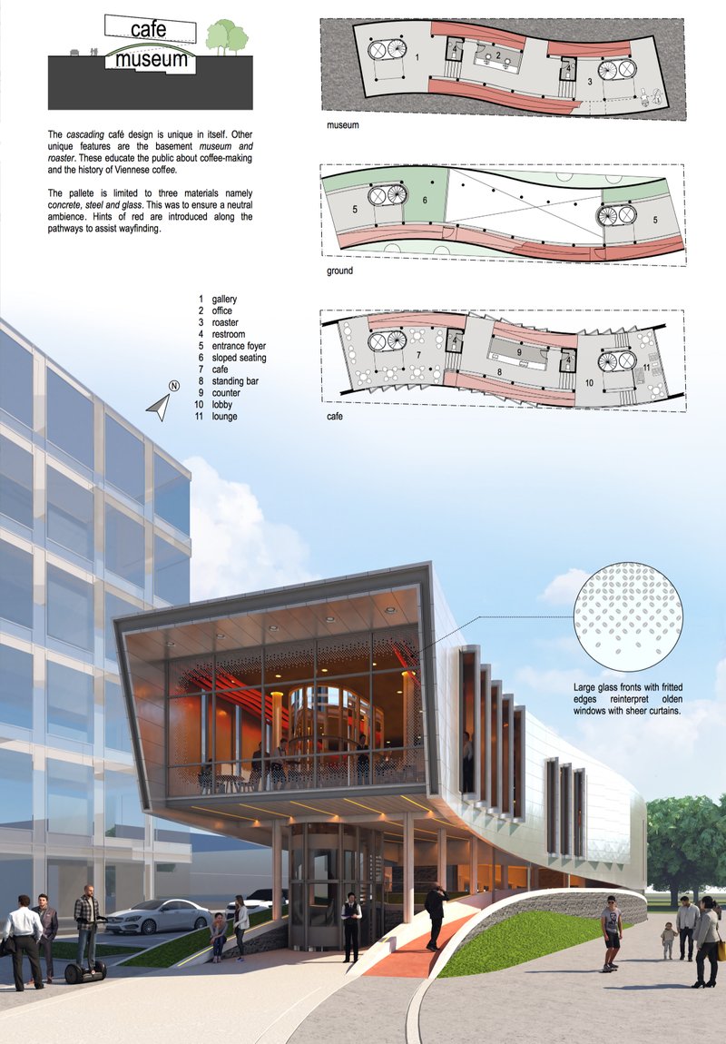 The Funnel combines café, museum, and roaster programs within a cascading architectural form shaped by movement and urban context.