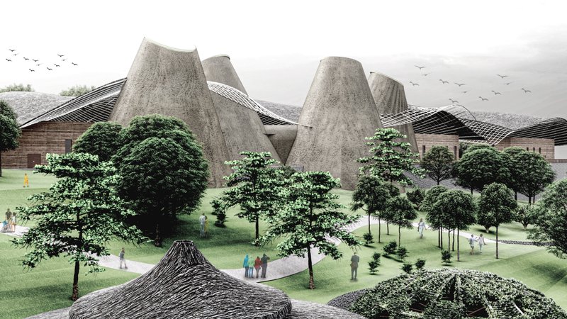 The performance pavilion creates a circular civic space for gathering and living arts.