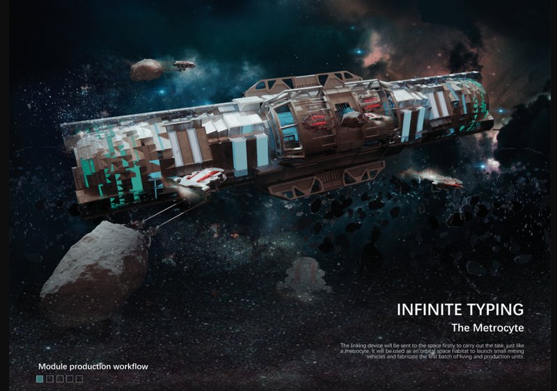 The Metrocyte begins the mission as a mobile orbital unit for mining, processing, and module fabrication.