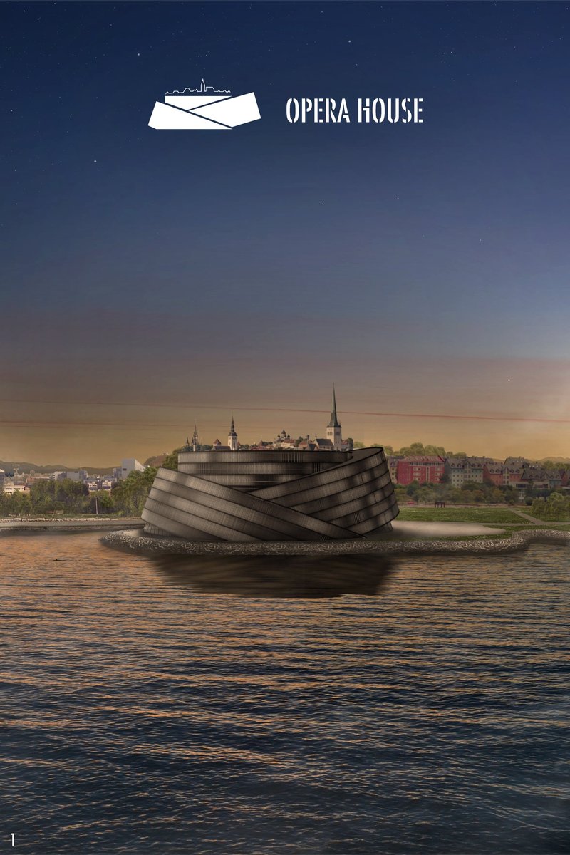 Opera House Tallinn rises between the Baltic Sea and the historic city skyline.