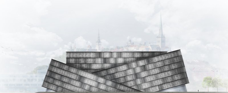 The layered facade frames Tallinn’s old town through a contemporary waterfront form.