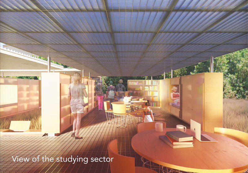 A flexible study zone designed for focused work and informal learning.