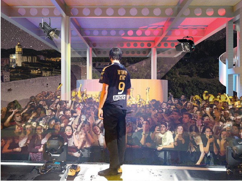 Night performance setting showing Liboratory as a cultural event venue.