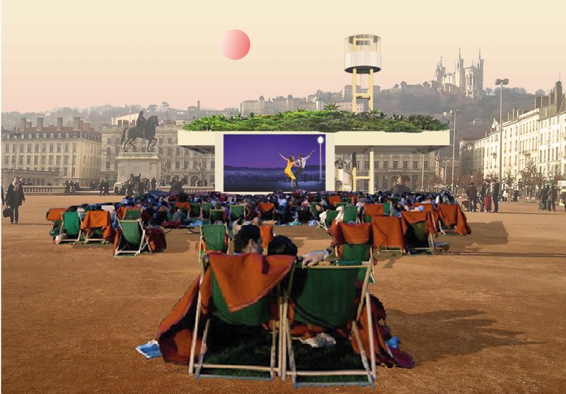 Outdoor cinema concept showing Liboratory as a reusable urban cultural tool.