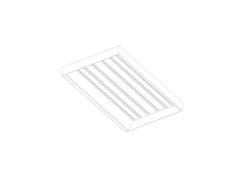Axonometric drawing of a roof panel with parallel linear slats within a rectangular frame