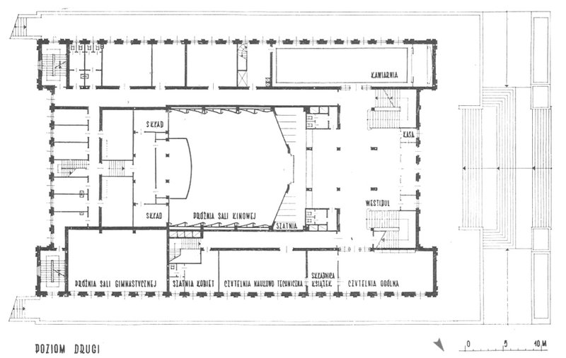 Fig. 6. First Floor Plan of the MCC (source: J. Kowalski, Morski Dom Kultury, „Architektura” 1955, nr 4 (90), s. 87)