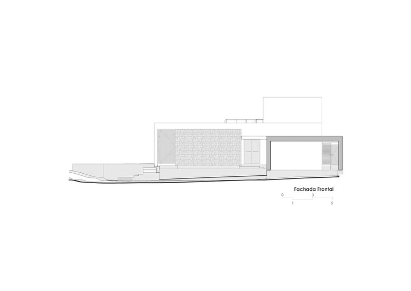Front elevation drawing displaying horizontal composition with textured wall panel and recessed opening