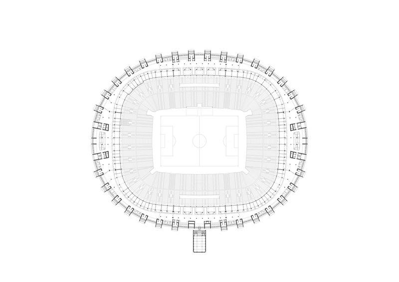 Upper level floor plan displaying continuous concourse ringing the stadium bowl