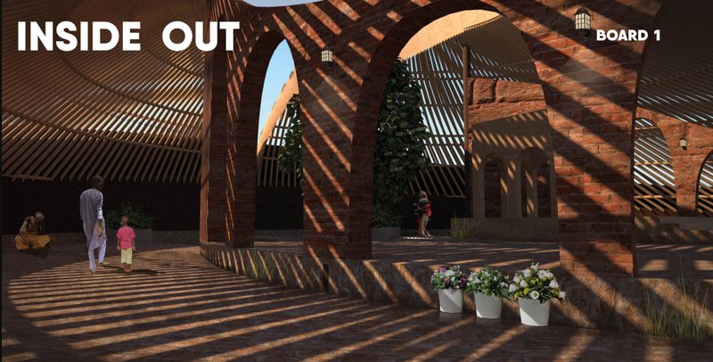 Light and shadow define the sacred interior of Inside Out Eco-Chapel.