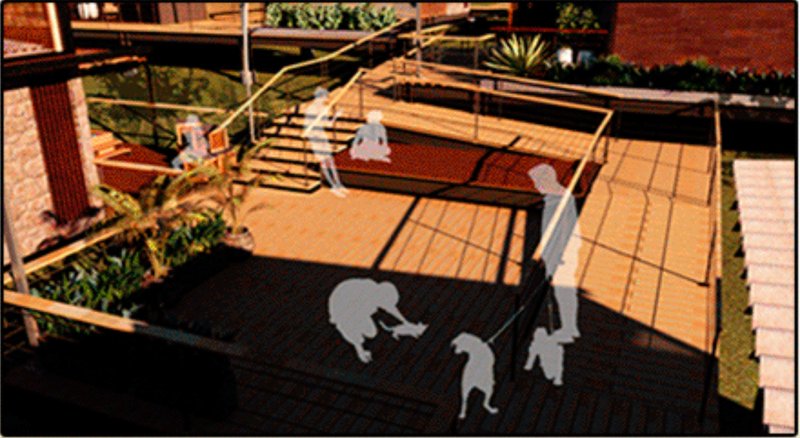 Terraced public spaces transform circulation into places for leisure, interaction, and community life.