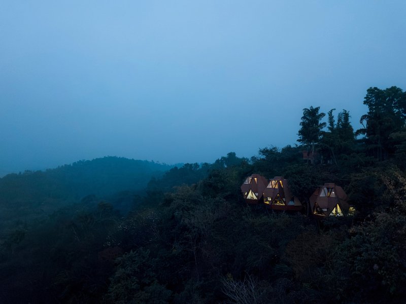 PMA madhushala Nests Truncated Tetrahedrons into a 30-Degree Hillside Overlooking Panshet Lake