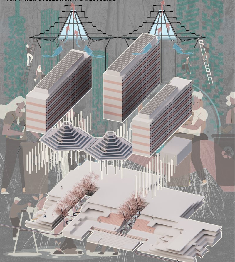 Venturi shelters support natural ventilation, water collection and resource recycling.