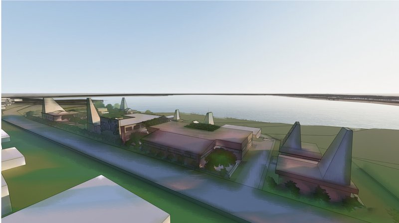 Aerial view revealing interconnected courtyards, shaded walkways, and community-oriented spatial planning.