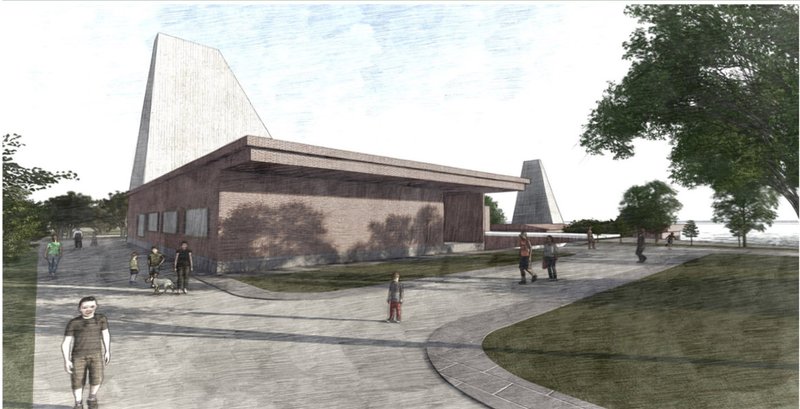 Public arrival plaza framed by abstracted gopuram-inspired volumes, blending civic movement with cultural form.