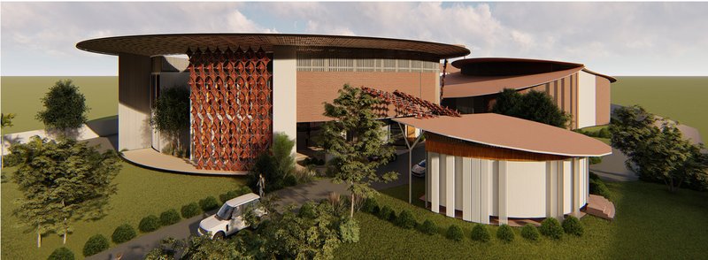 Aerial view of Nibandha – Bharat Bhavan, showcasing concentric planning and nature-integrated cultural architecture.