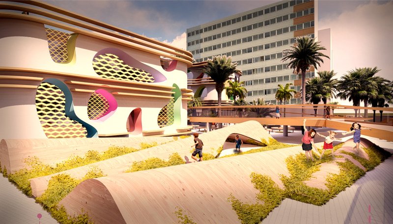 Playful terrain and soft topography merging landscape, movement, and climate-responsive design.