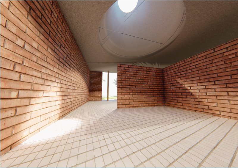 Interior view of the closed gallery highlighting materiality, texture, and controlled daylight.