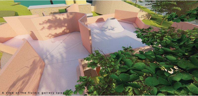 Fluidic gallery spaces unfolding around courtyards and punctured light wells.