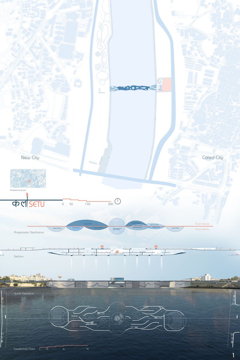 KalaSetu positioned as a cultural bridge linking the new and old city across the Sabarmati river.