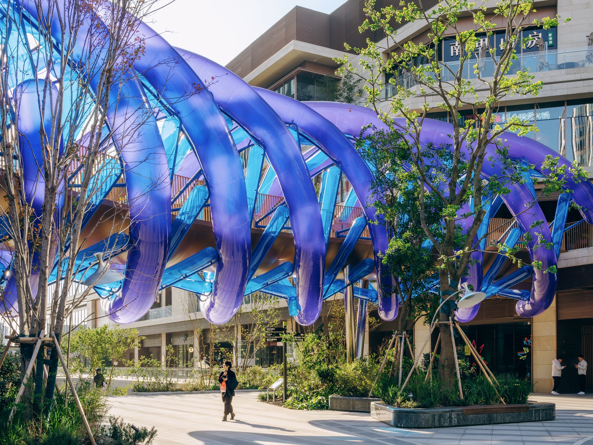 The Blue Rotary Membrane Bridge By People’s Architecture Office, Shanghai, China