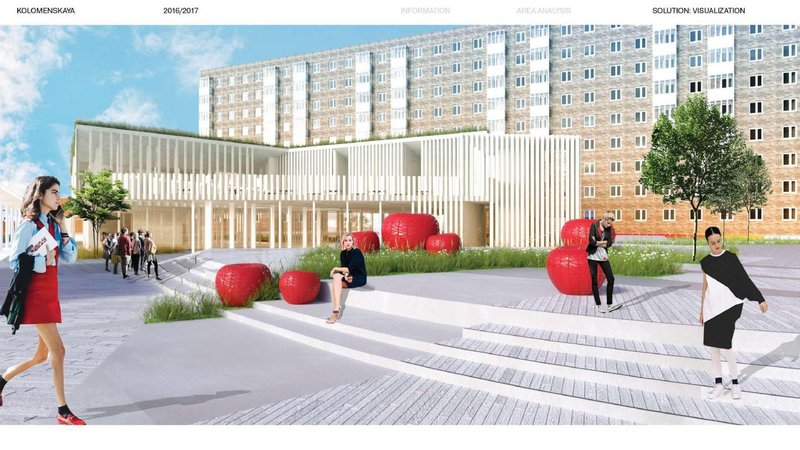 Central civic plaza with stepped seating and community-focused public space.