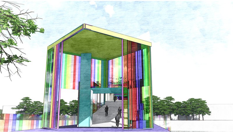 Entrance cube as an urban gateway, marking the bridge as a recognizable landmark while welcoming pedestrians and cyclists.