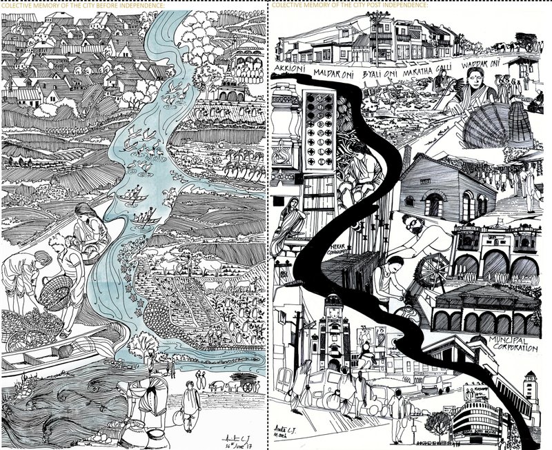 Collective memory of Hubballi before and after independence, illustrating the changing relationship between city life and water systems.