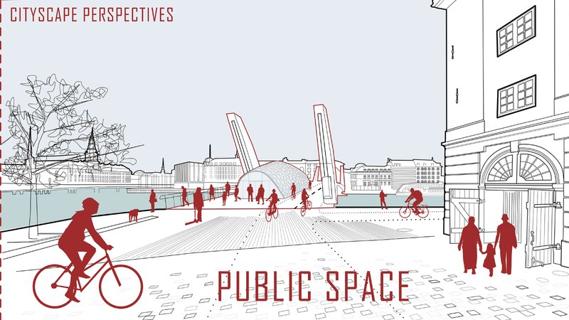 Detailed elevation highlighting the 60-meter central opening span and pedestrian-focused deck design.