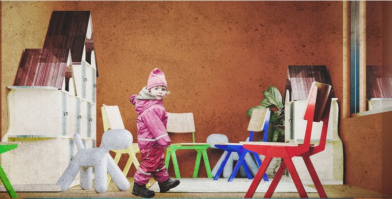 Child-scaled interior spaces designed to encourage exploration, comfort, and interaction through playful furniture and warm materials.