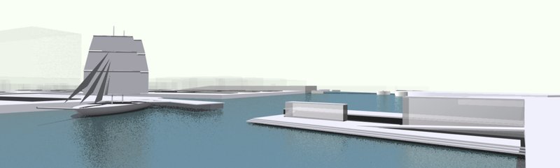 The sailing ship as a movable bridge element, merging Viking heritage with contemporary bridge architecture.