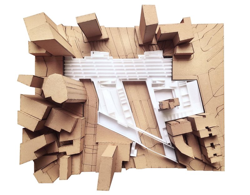 Conceptual site model illustrating precise architectural interventions