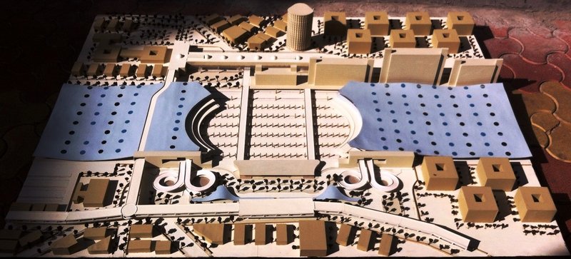 Detailed physical model highlighting the central concourse and roof geometry of the transit hub.