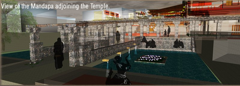 Mandapa adjoining the temple, reinterpreted as a transitional space between sacred ritual and public performance.