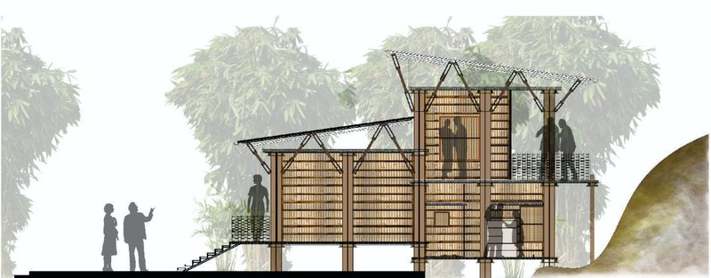 Detailed shop prototype section highlighting vertical expansion, natural ventilation, and visual permeability within the bazar fabric.