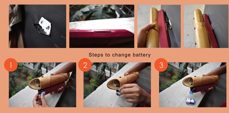 &nbsp;step to change battery the bamboo casing to access the internal battery compartment.