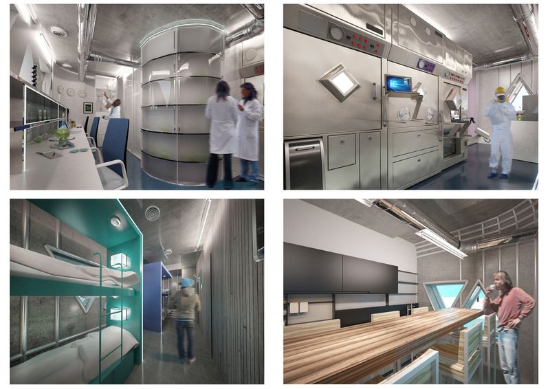 Living and communal interiors prioritizing efficiency, comfort, and thermal performance.