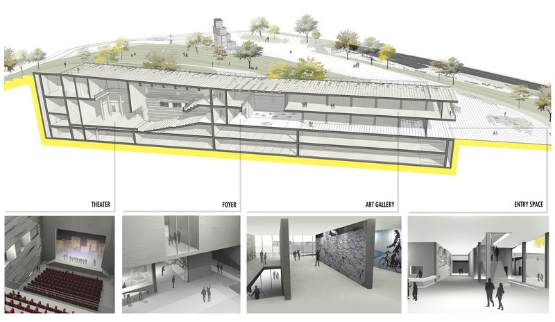 A linear museum embedded into the terrain, merging landscape, circulation, and cultural functions.