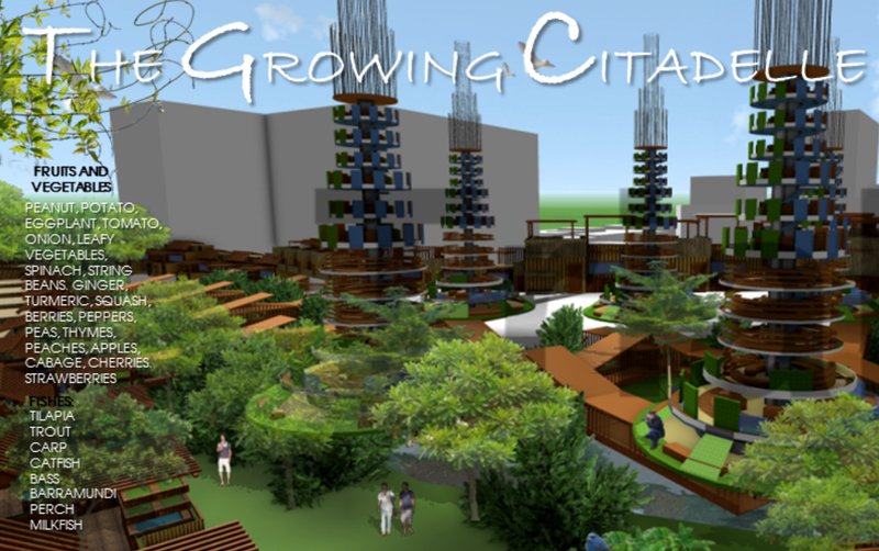 Vertical green towers act as the heart of the city, producing food while shaping a self-sustaining, community-driven urban ecosystem.