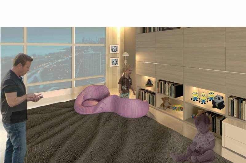 Designed as a safe, ground-oriented furniture element, the chair becomes a shared domestic object for children and parents alike.