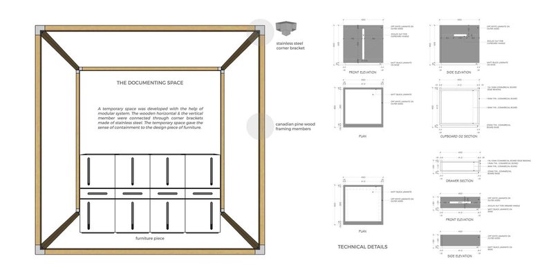 Technical drawings showing dimensions, material specifications, and construction logic of individual modules.